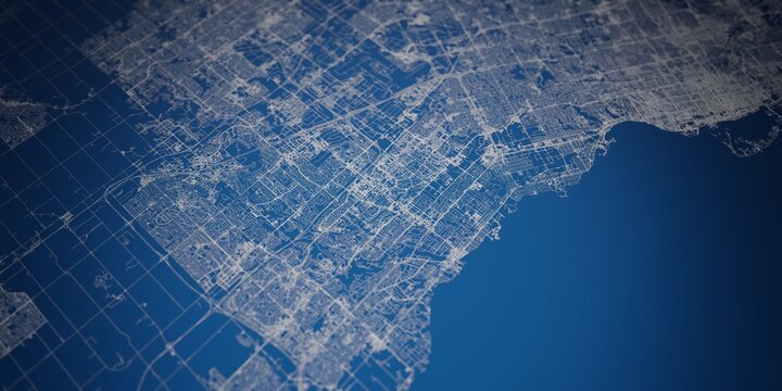 Mississauga (Canada) street map. The style of the map is blue metal