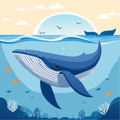 Obraz premium Funny whale diving together in the clear ocean with clean inveronment. Animal conservation concept