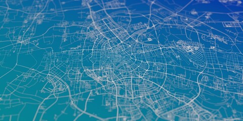 Tianjin (China) street map. The style of the map is blue gradient