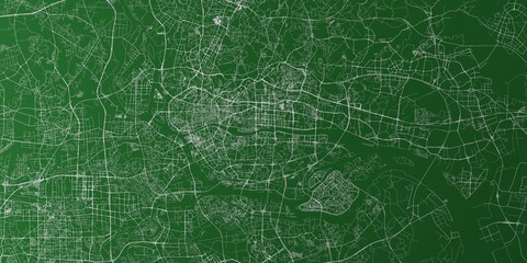 Guangzhou (China) street map. The style of the map is green background