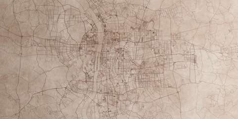 Obraz premium Changsha (China) street map. The style of the map is old paper