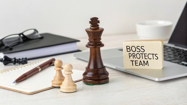 Boss Protects Team Concept with Chess Pieces and Work Desk Setup