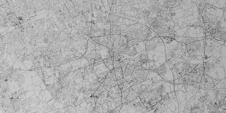 Bochum (Germany) street map. The style of the map is grey paper