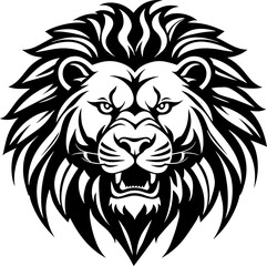 Obraz premium Furious Lion Head Mascot Icon in Bold Minimalist Style