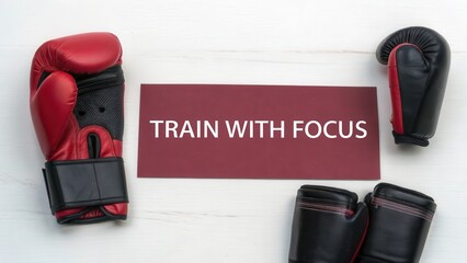 Boxing Gloves with Training Motivational Text on White Surface