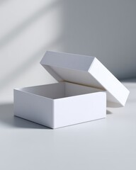 box packaging mockup for retail, white studio background, premium presentation