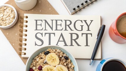 Breakfast Scene with Oatmeal Bowl and Notepad for Energy Start