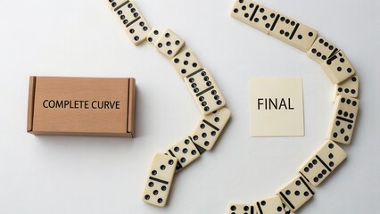 Complete Curve Dominoes Game with Final Tile on White Surface