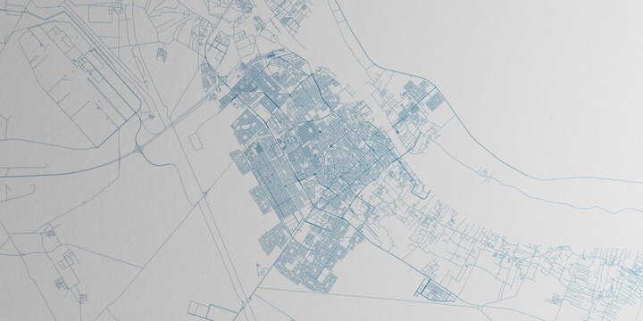 Basra (Iraq) street map. The style of the map is blue ink