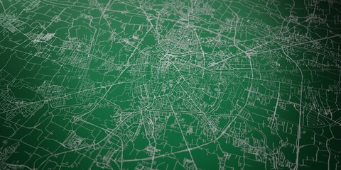 Padua (Italy) street map. The style of the map is green metal