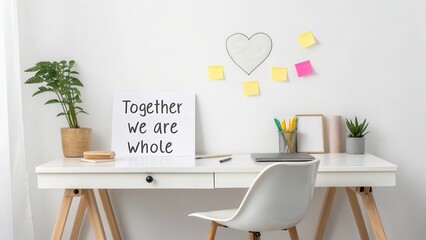 Bright and Inspiring Home Office Desk with Motivational Decor