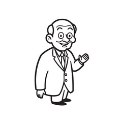 Old man with formal suit black and white vector illustration for classic portrait artwork design