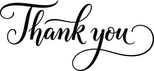 Thank You Hand Lettering Script on White Background Calligraphy Elegant Typography