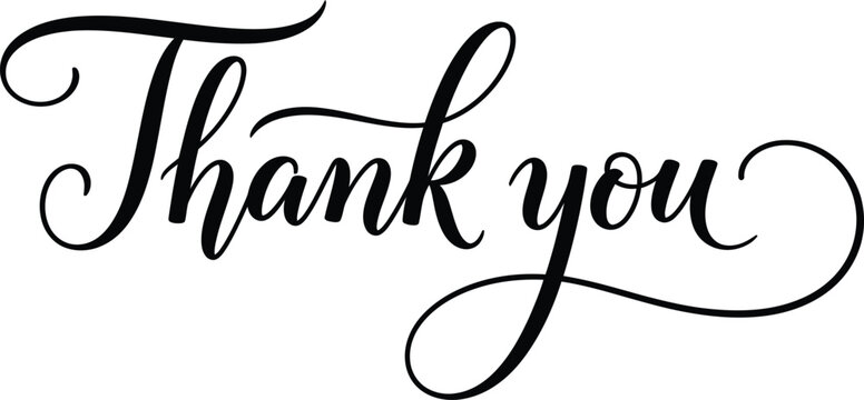 Thank You Hand Lettering Script on White Background Calligraphy Elegant Typography