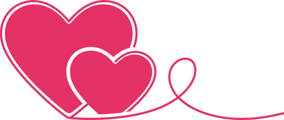 Two Fuchsia Hearts Connected by Curving Lines on White Background Elegant and Minimal