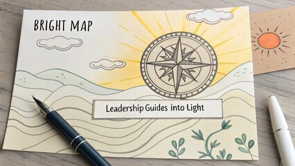 Bright Leadership Map Design with Compass and Inspirational Graphics