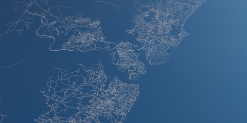 Mombasa (Kenya) street map. The style of the map is blue paper