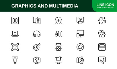 Outline graphics and multimedia icons for professional design. Enhance branding, apps, and digital presentations with premium and versatile visuals.