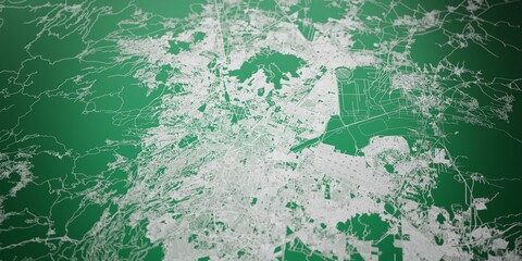 Mexico City (Mexico) street map. The style of the map is green metal