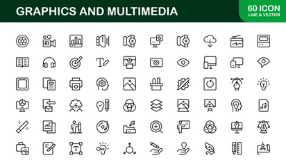 Linear graphics and multimedia icons for creative projects. Enhance branding, apps, and professional presentations with premium and modern visuals.