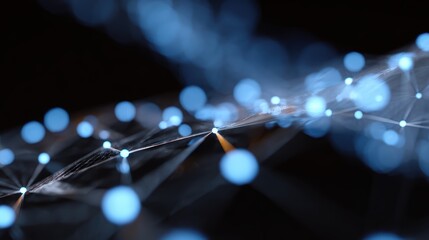 blockchain interface, glowing 3D nodes connected by digital streams, futuristic financial technology concept