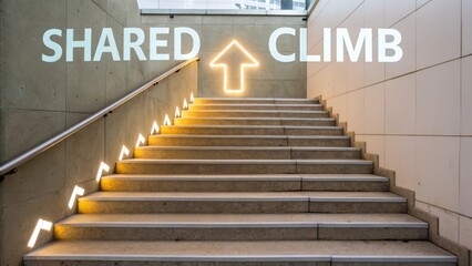 Bright Stairs with Neon Sign for Collaborative Growth and Unity