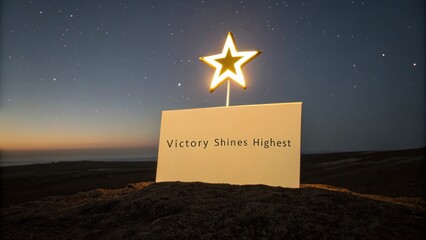 Bright Star Symbolizing Triumph Against Night Sky