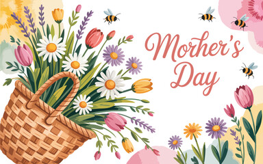 Mother's Day flowers flat vector illustration background