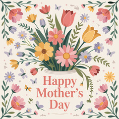 Mother's Day flowers flat vector illustration background