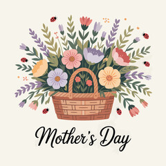 Mother's Day flowers flat vector illustration background
