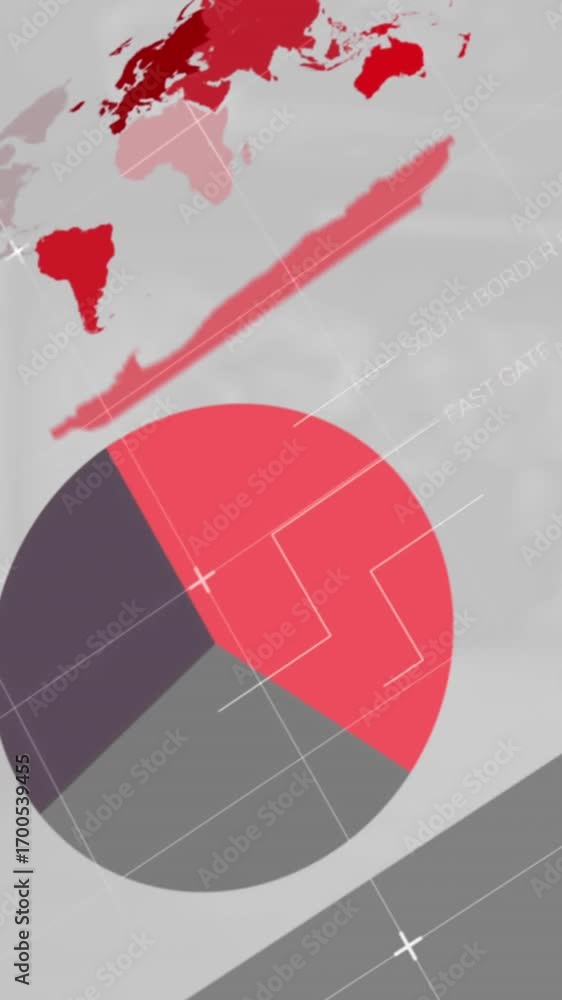 Aufkleber animation of statistical data processing against view of empty office