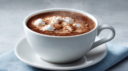 steaming cup of rich hot chocolate topped with fluffy marshmallows and sprinkled with shredded coconut