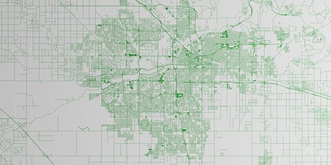 Obraz premium Bakersfield (California, USA) street map. The style of the map is green ink