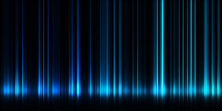 Wide streaks of vertical blue light rays on black background