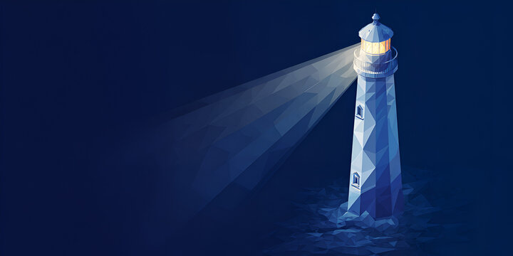Polygonal lighthouse illuminating the ocean with strong beams