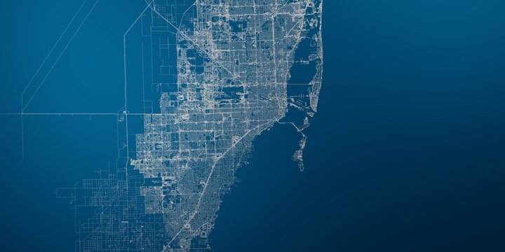 Miami (Florida, USA) street map. The style of the map is blue lights