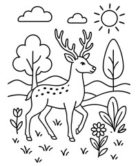 cartoon deer coloring book page