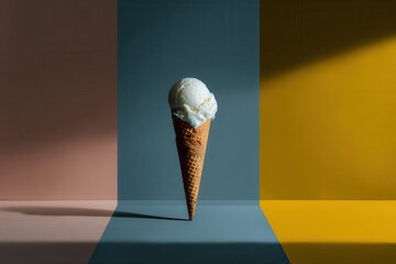 delightful ice cream cone stands tall against colorful background presenting fresh perspective on dessert