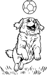 Happy Dog Jumping for Soccer Ball Line Art Illustration