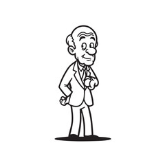 Old man with formal suit black and white vector illustration for classic portrait artwork design
