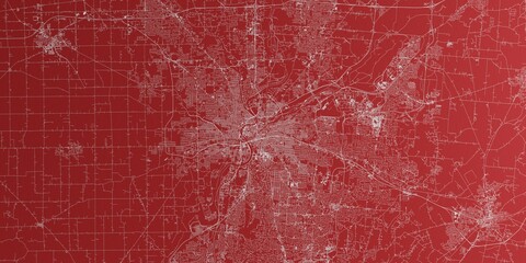 Dayton (Ohio, USA) street map. The style of the map is red paper