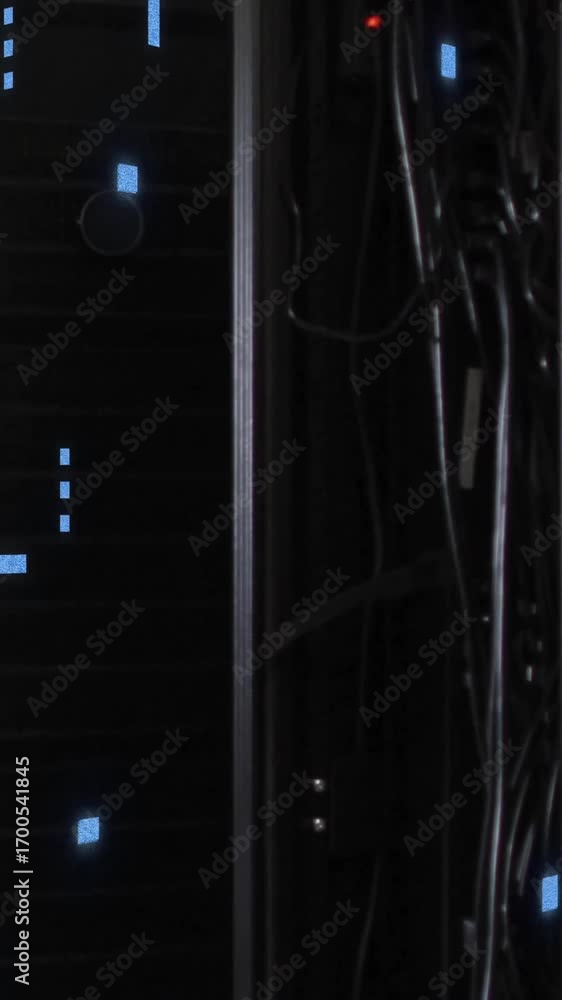 Poster animation of circuit board and data processing over computer servers