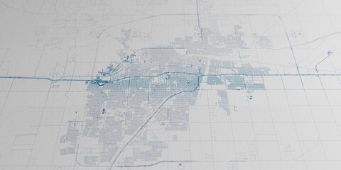 Amarillo (Texas, USA) street map. The style of the map is blue ink