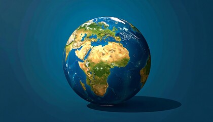 Fototapeta premium A detailed, high-resolution image of Earth, depicted as a three-dimensional sphere, set against a deep blue backdrop.