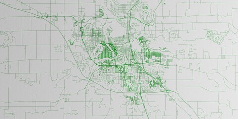 Eau Claire (Wisconsin, USA) street map. The style of the map is green ink