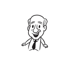 Obraz premium Old man with formal suit black and white vector illustration for classic portrait artwork design 