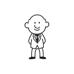 Obraz premium Old man with formal suit black and white vector illustration for classic portrait artwork design 