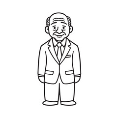 Old man with formal suit black and white vector illustration for classic portrait artwork design

