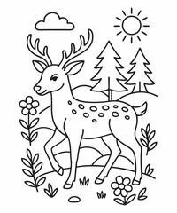 cartoon deer coloring book page