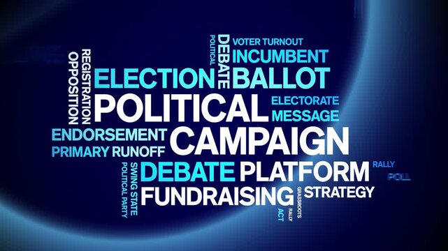 Political Campaign animated word cloud-text design animation tag kinetic typography seamless loop.